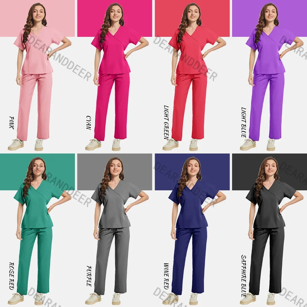 

Multi-color matte nurse uniform short-sleeved shirt + pants, women's beauty salon pet store doctor medical surgical work suit