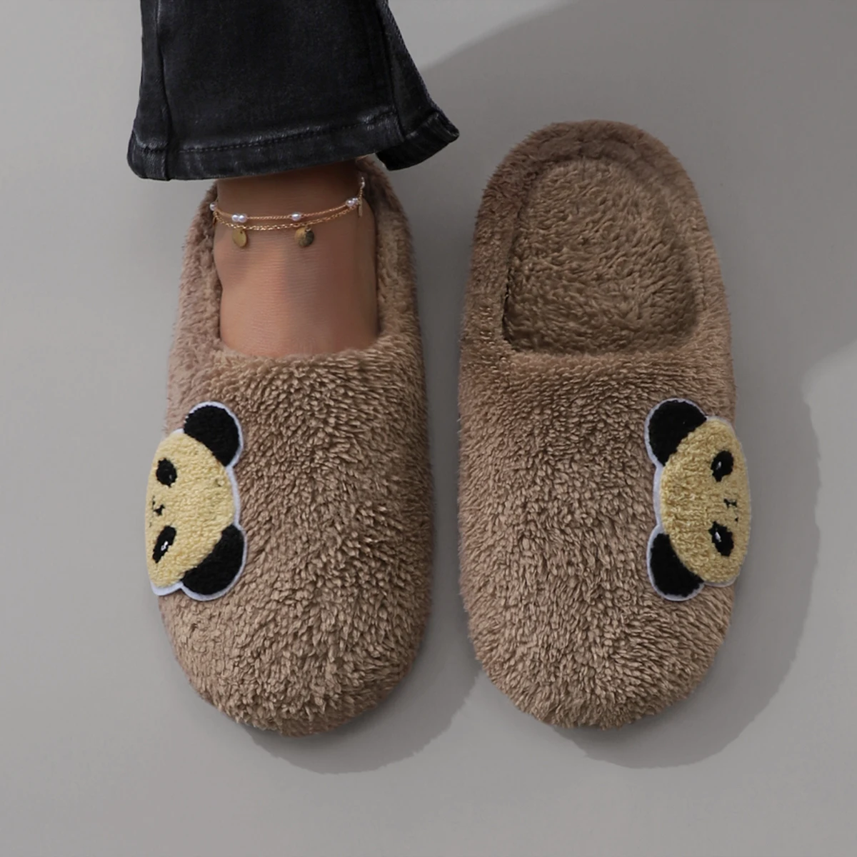 Cute Cartoon Embroidered Panda Plush Silent Soft-Soled Women's Home Slippers Floor Socks Slippers image 4