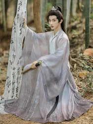 2024 yeni erkek baskı Hanfu Weijin dönemi antik öğrenciler kostüm geleneksel çin Ethereal Scholar Cosplay giyim seti