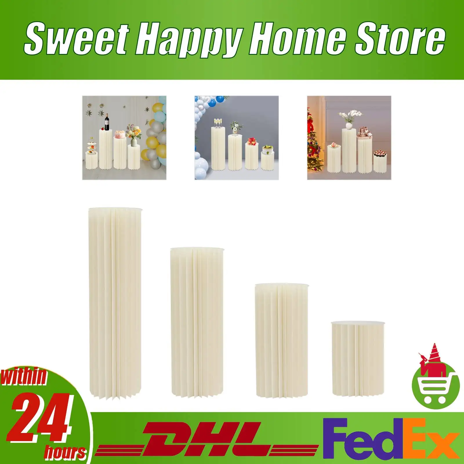 

Картонная колонна, подставка для цветов, складная витрина для свадебной вечеринки, 4 размера, сверхпрочный, 25-30 кг, набор садового декора, молочно-белый