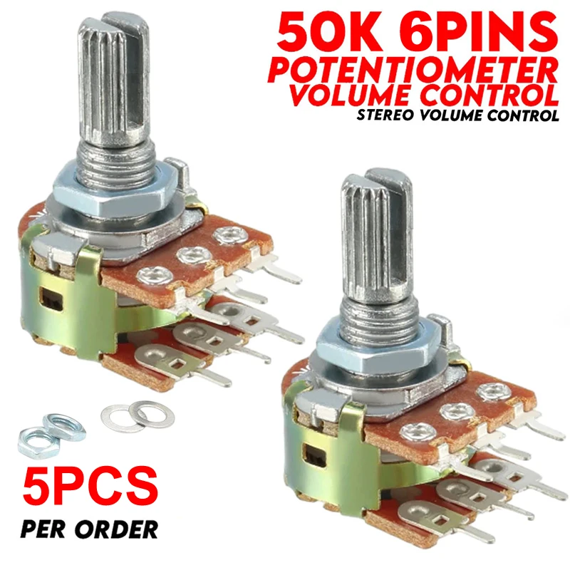 5Pcs/Set WH148 50k 6Pins Shaft Amplifier Dual Stereo Potentiometer 10K Ohm Universal Volume Control