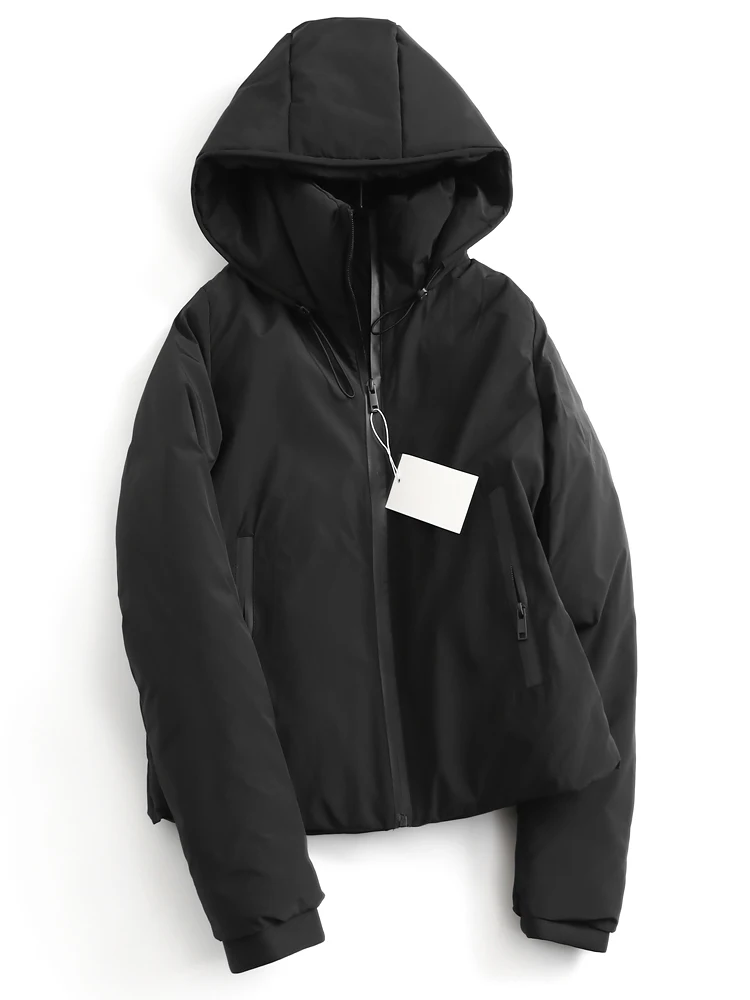

Black Slimming Box Shape Warmth Jacket Coat Short Length Long Sleeve Women Cotton Clothes Winter 2024 Hooded Zipper Closure