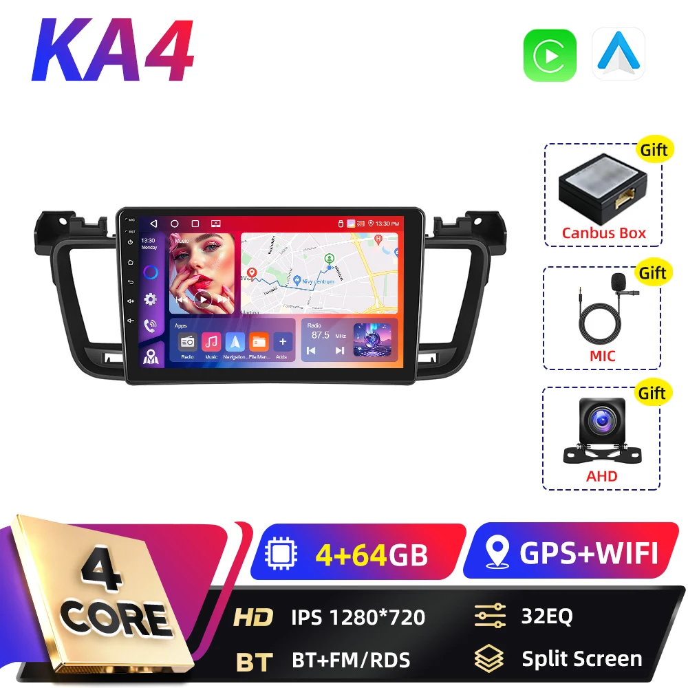 Podofo Qualcomm 8-core 2-DIN Android autoradio voor Peugeot 508 2012-2016 met BT, Carplay, FM, Android Auto, WIFI, GPS, RDS en DSP