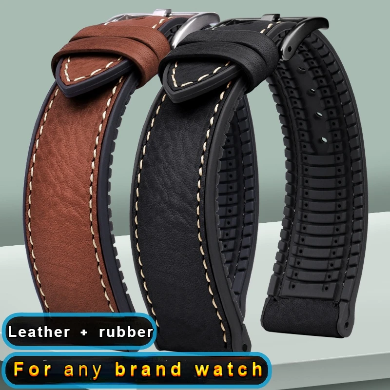 18mm 19mm 20mm 21mm 22mm Italian Leather belt Silicone Bottom Watch Strap  Waterproof Rubber wristband Bracelet for Omega Seiko