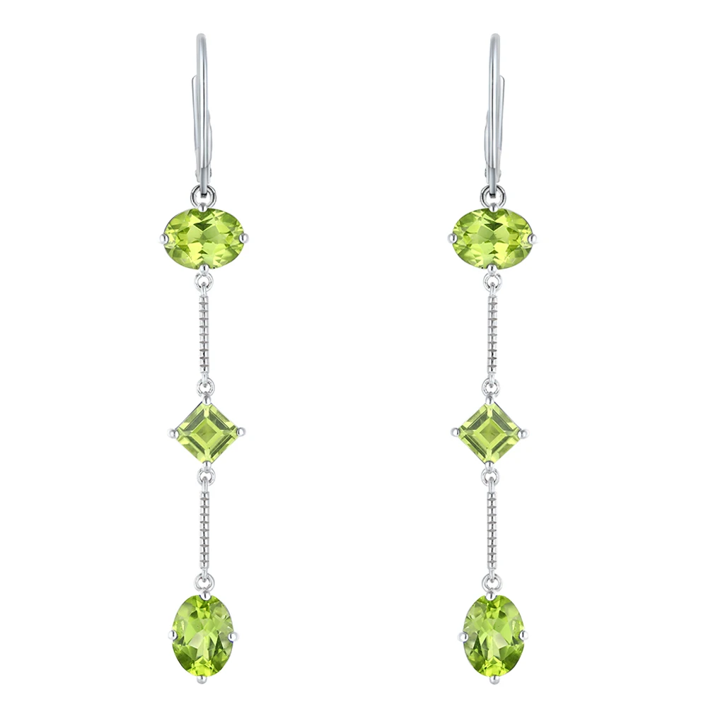 

SEASKY Fashion handmade jewelry Earrings girl natural Peridot gem 925 Sterling Silver Fine Jewelry Drop Earrings