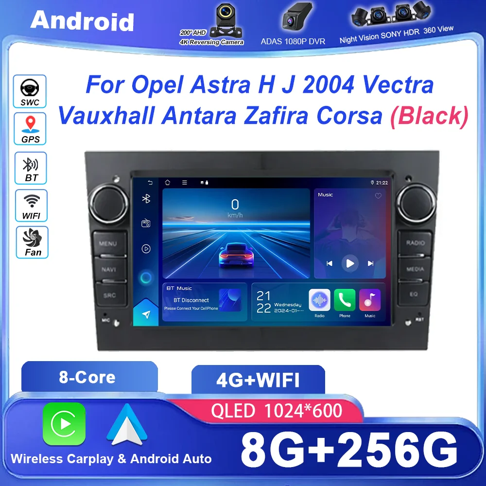 

Черный Android для Opel Astra H J 2004 Vectra Vauxhall Antara Zafira Corsa, автомобильный радиоприемник, мультимедийный плеер, GPS-навигация, WIFI