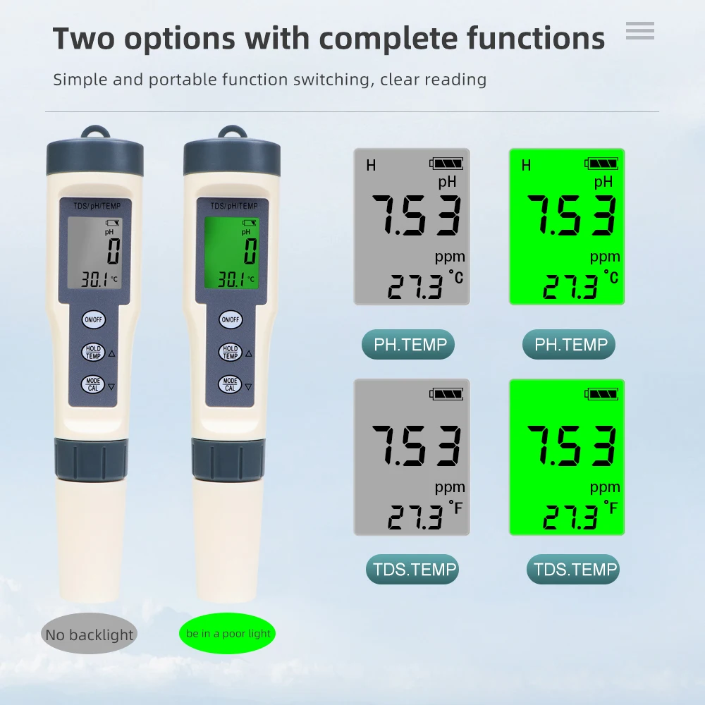 PC-101 PH Meter ORP Chlorine Meters TDS Salinity Testers EC Temp Detector  Water Quality Monitor Test Tool Filter for Pool 40%OF