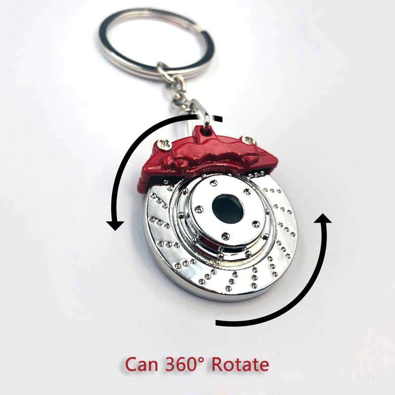 Creative Mini Brake Disc Keychain Rotatable Red Brake Calipers Keyring Pendant Jewelry Metal Keychain for Car Keys Small Gift