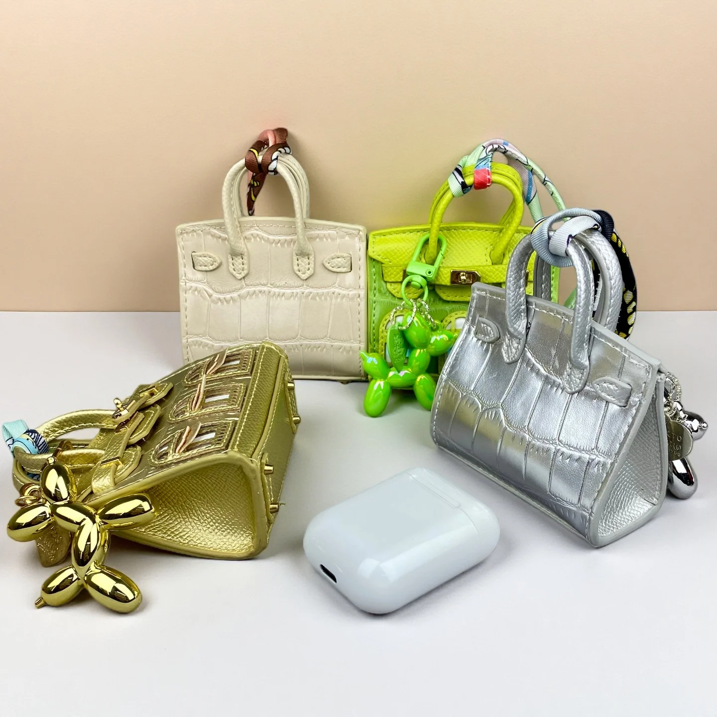 Mini bolso de casa 3D con dije, bolso desmontable con relieve de cocodrilo y llavero de perro con globo, bolsa para auriculares, elegante y de lujo