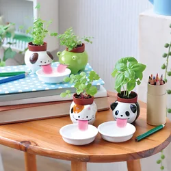 1 sztuk Cartoon Cute Frog/kot/pies/Panda ceramiczna doniczka na kwiaty małe zwierzę doniczka na sukulenta Bonsai kaktus w doniczce kryty dekoracje biurowe