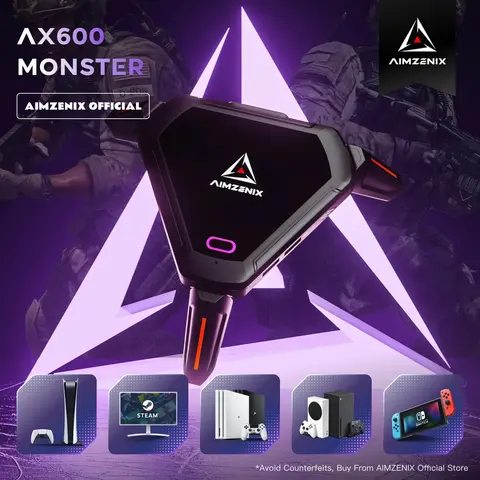 AIMZENIX 공식 – PS5/PS4/Xbox 시리즈 X용 MONSTER 키보드 및 마우스 어댑터 | S/Xbox One/360/Nintendo Switch FPS/RTS 게임(R6