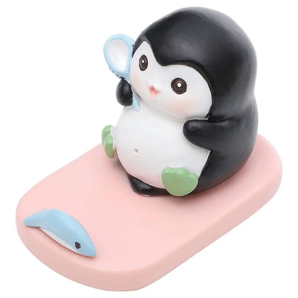 Penguin Desktop Phone Holder Cow Figure Model Mobile Phone Stand Decor Cartoon Animal Cell Phone Bracket Small Gifts