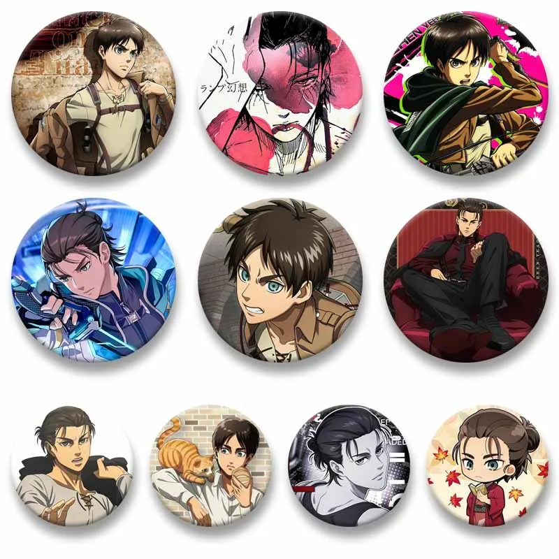 Cartoon Character Eren Yeager Badge Handmade Round Anime Brooches Lapel Pin Backpack Hat Bag Decoration Accessories Jewelry Gift