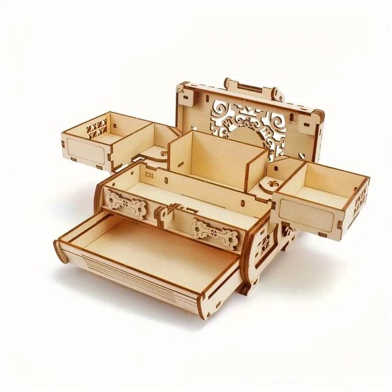 1 Stück 3D-Holzpuzzle Schatzkiste Handmontierte Maschinen Schatzkiste