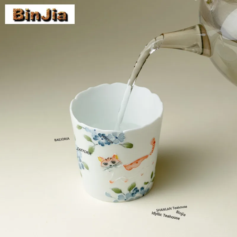 185ml Hand Painted Cat-themed Floral Cola Mug Personal Mug Bubble Teacup Cold Hot Water Jug Household Office Water Cup Tea Items