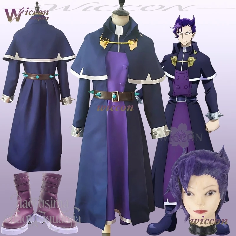 

Kalego Naberius Cosplay Anime Welcome To Demon School! Iruma-kun Costume Magic Dark Purple DK School Cape Dress Shoes Halloween