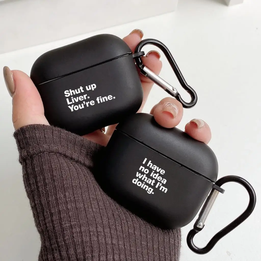 Funny Quotes Black Simple Text Letters Case for Apple Airpods 1 2 3 Pro 2 Bluetooth Headset Cases for Air Pods Earphone Cover