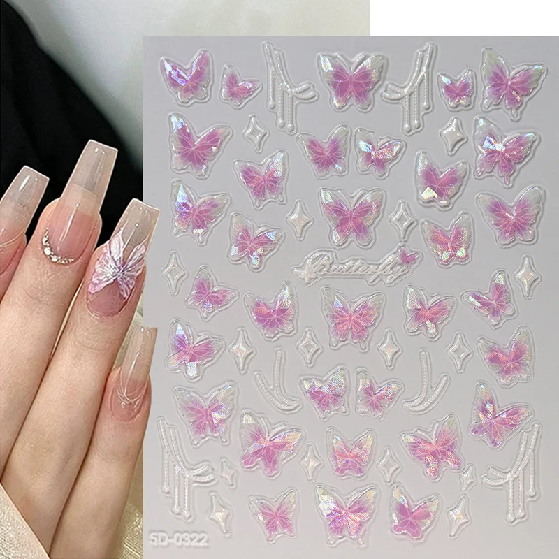 Pure Desire Shell Light Butterfly Nail Stickers Dreamy Butterfly Wearing Nail Art Design DIY Decoration Accessory