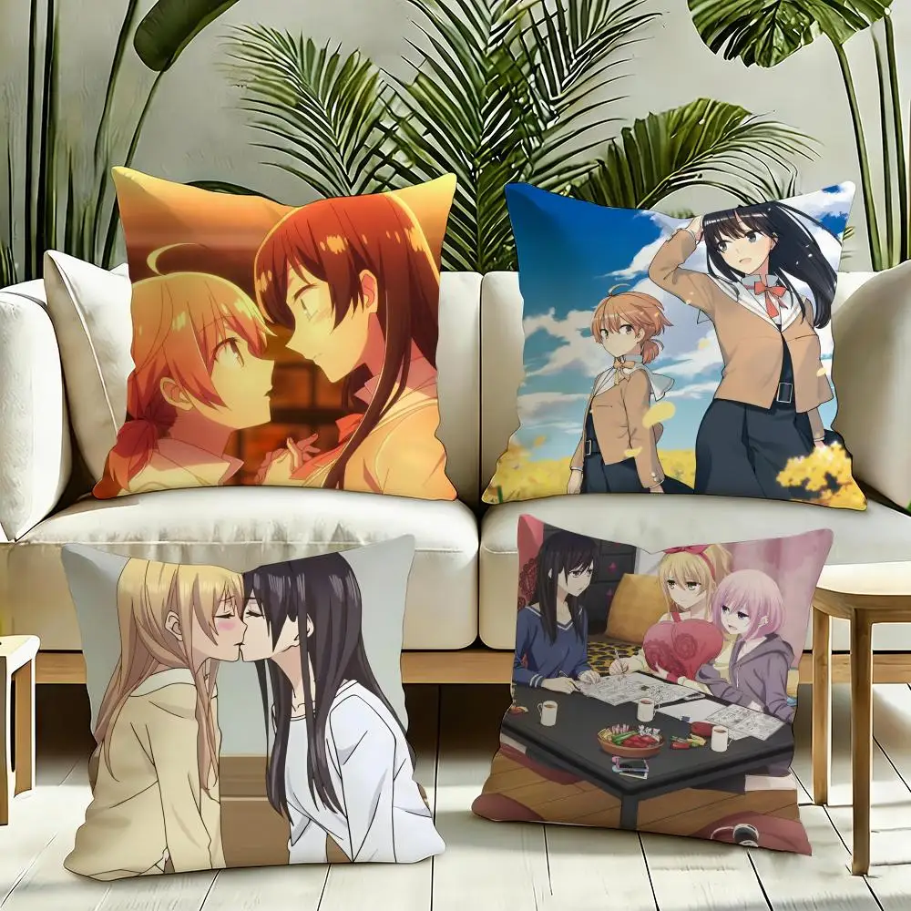 Anime B-Bloom Into You Cushion Cover Silky Short Plush Invisible Zipper Dustproof Sofa Pillow Case for Home Decor
