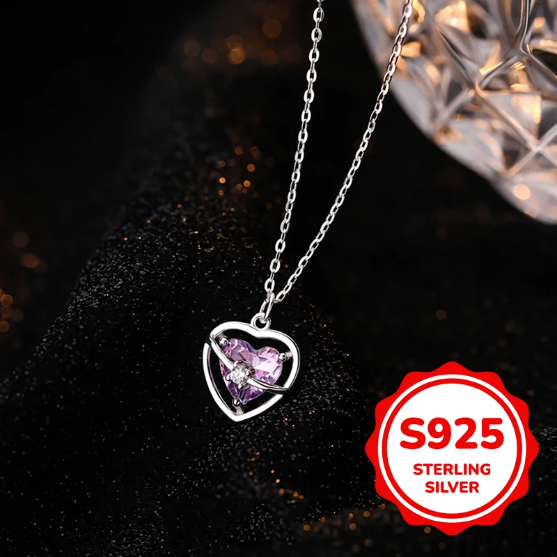 

S925 sterling silver heart-shaped hollow necklace for women simple classic fashion elegant light luxury retro daily life leisure
