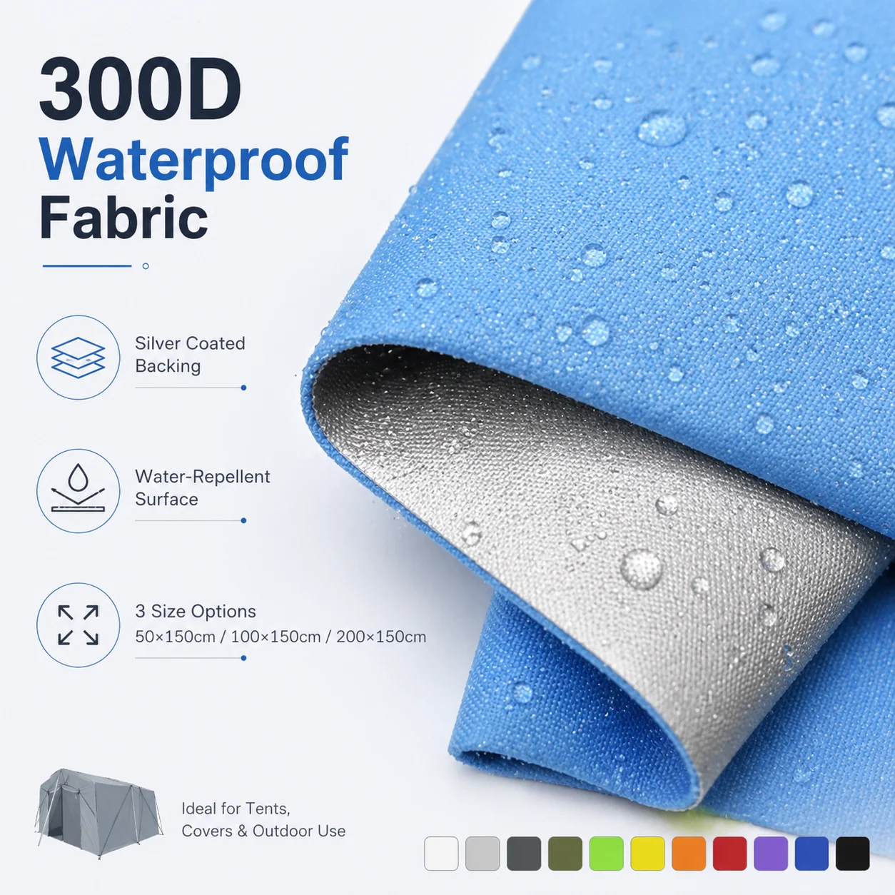 

1-3Mx150cm 0.16mm 300D Waterproof Oxford Fabric UV Resistant Sunshade Cloth for Outdoor Tent Raincoat Car Cover DIY Sewing Use