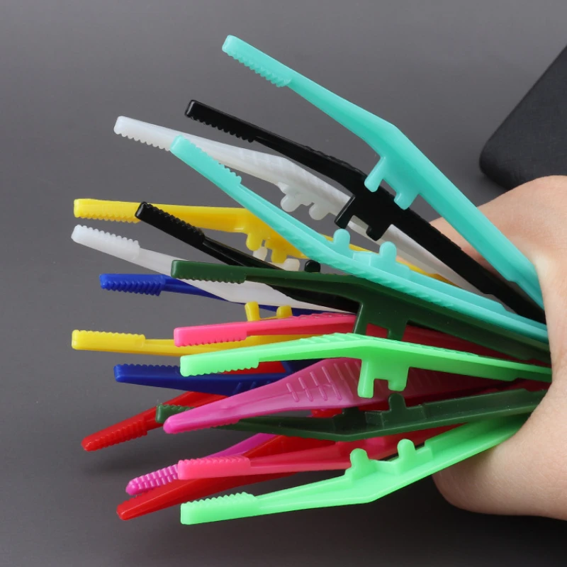 1/10 Pc Can choose color Plastic Tweezers Medical Repair Small Disposable Tweezers Tools Tweezers Crafts Kids Toys Plastic Clips