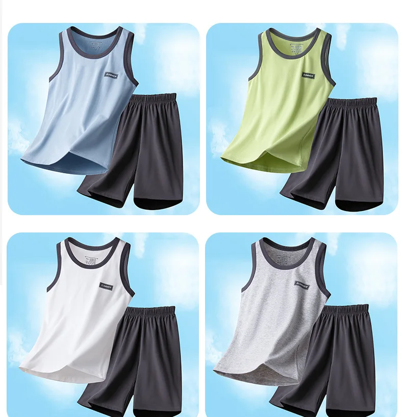 Sommer-Kinderweste für Jungen, Einfarbige Baumwoll-Unterwäsche, Hauskleidung, Outdoor-Bekleidung, Dünne Teenager-Unterhemden, Baby-Weste – Detail 9