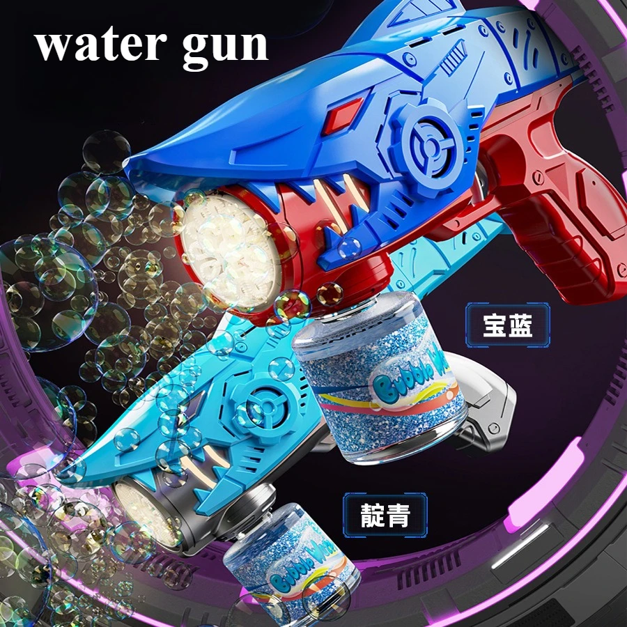 Giocattolo per pistola a bolle di squalo senza perdite tenuto in mano per bambini, soffiaggio di bolle elettrico completamente automatico, giocattolo per pistola ad acqua