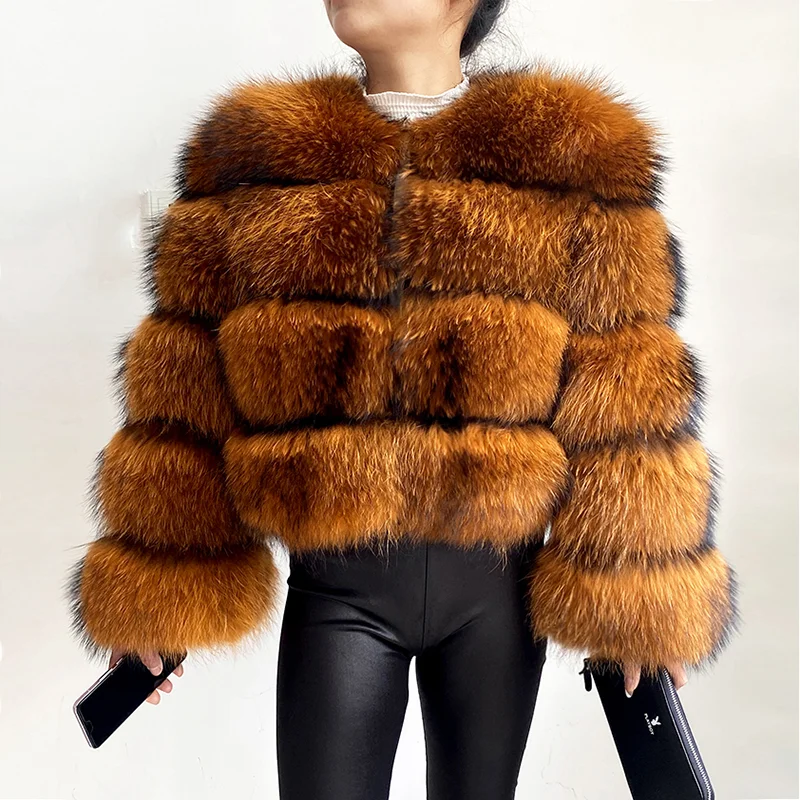 2024 maomaokong Super Hot Winter Women Luxury Thick Real Raccoon Fur Coat Natural Fox Fur Jacket Plus Size Jackets Female Vest