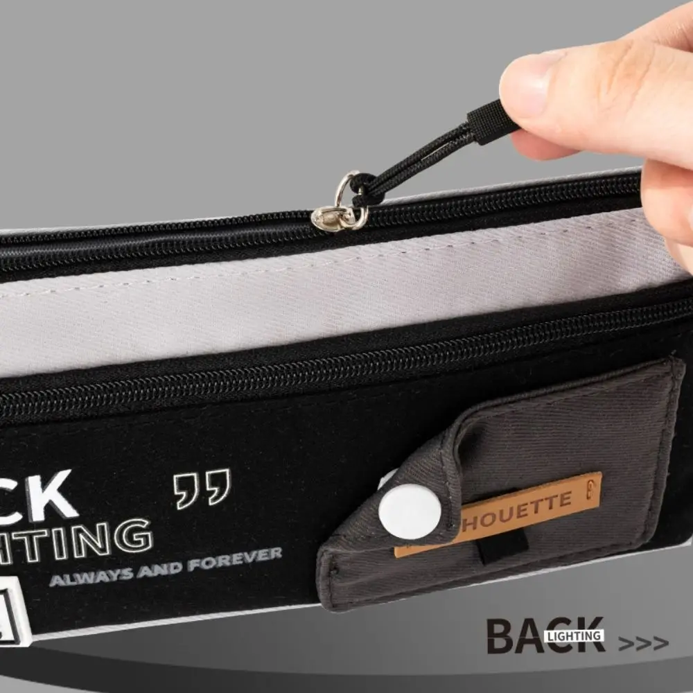 Canvas Storage Pencil Bag Organizer Color Blocked Double-Layer Pen Case Large Capacity Korean Style Cartoon Pencil Cases