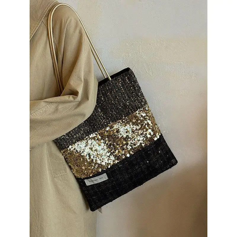 Sequin Patchwork Design Women Handbag Fashion Shoulder Bag Large Capacity Bolsos Design Ladies Totes for Commute Work Bolsas