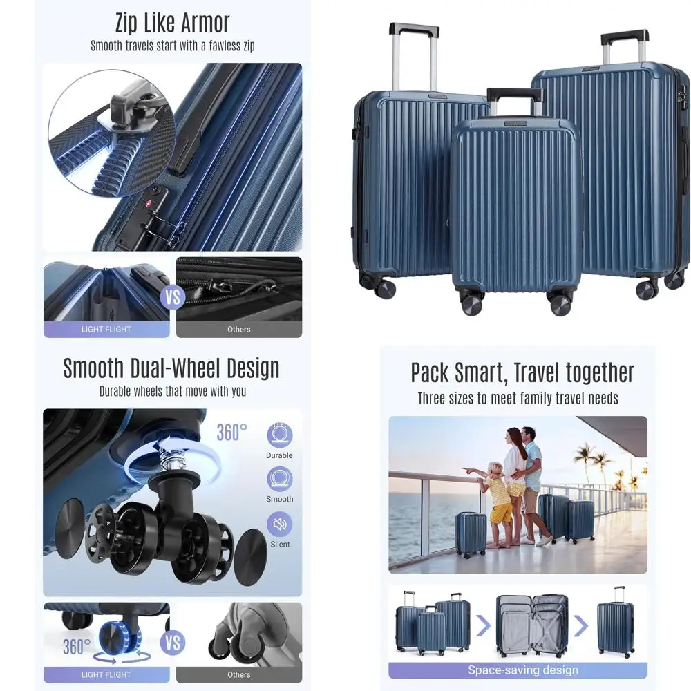 

Durable 3-Piece Hard Shell Suitcase Set with Spinner Wheels, TSA Lock, Large Travel Luggage in Royal Blue