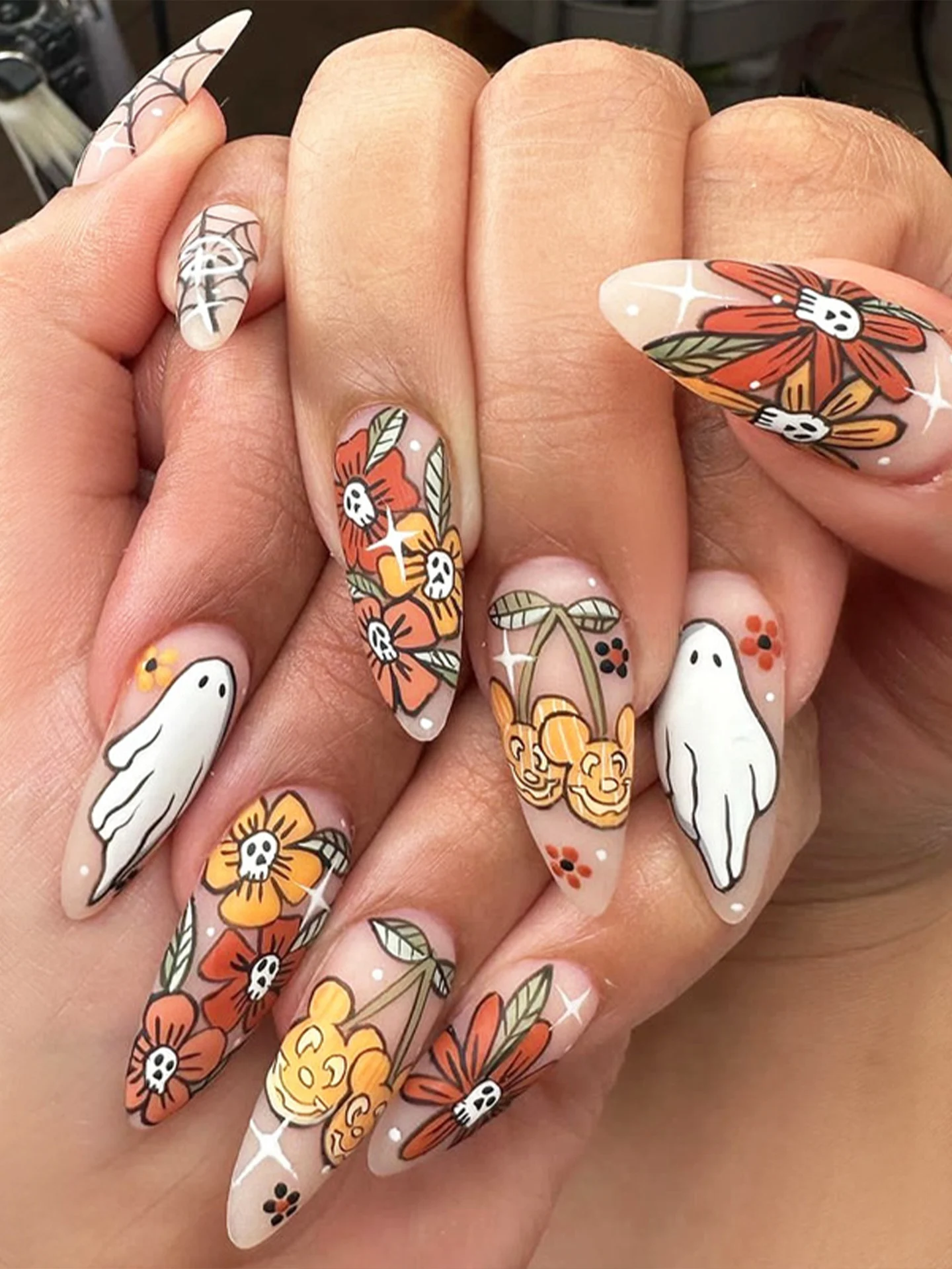 Halloween new wear nail style ghost funny fake nail nail patch wear nail almond A Europe and the United States