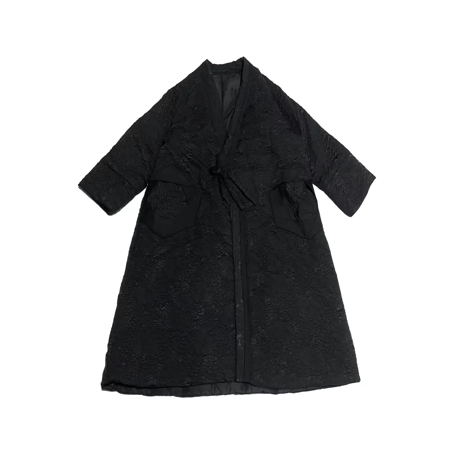 Donkere Stijl Reliëf Jacquard Japanse Stijl Gewaad Lange Katoenen Jas Vrouwen Losse Één Knoop Warm Lange Trench Winter Jas