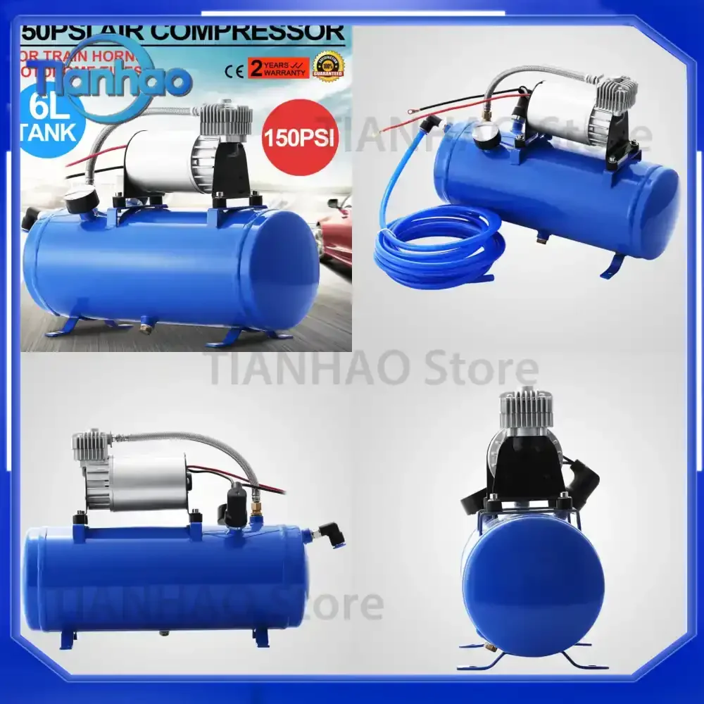 Air Compressor 6L Tank 150 PSI 12V for Train Horn Air Hose Protection Switch
