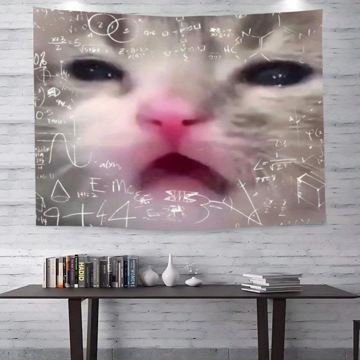 Funny Cat Meme Tapestry Mystery Symbol Wall Hanging for Dorm Office Home Decor Cat Lover Gift