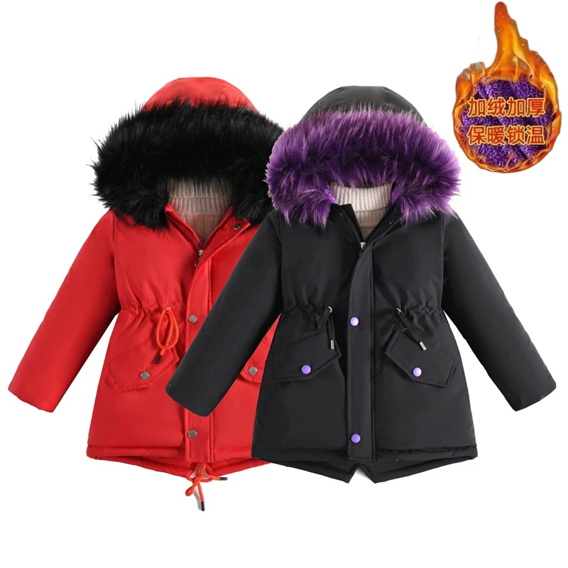 -30 ℃ الشتاء مبطن سترة سميكة فتاة الفراء طوق مقنعين سترة دافئة كبيرة الأطفال 4-14Y الاطفال في سن المراهقة طويلة القطن ملابس خارجية سنوسويت #2
