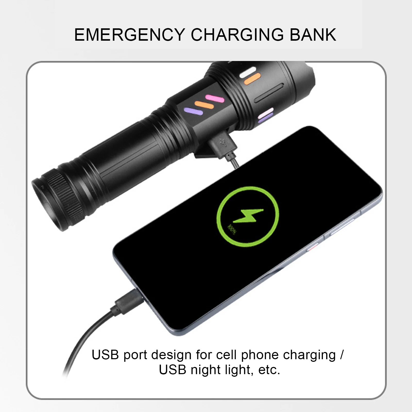 30 واط LED مصباح يدوي USB قابلة للشحن في الهواء الطلق مقاوم للماء التكبير الشعلة الصيد الصيد ركوب LED مصباح يدوي مع LED عرض الطاقة