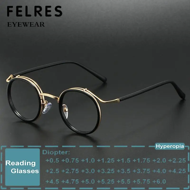 

Vintage Round Designer Anti Blue Light Reading Glasses Men Finished Prescription Presbyopic Eyewear Women Artistic Glasses Frame