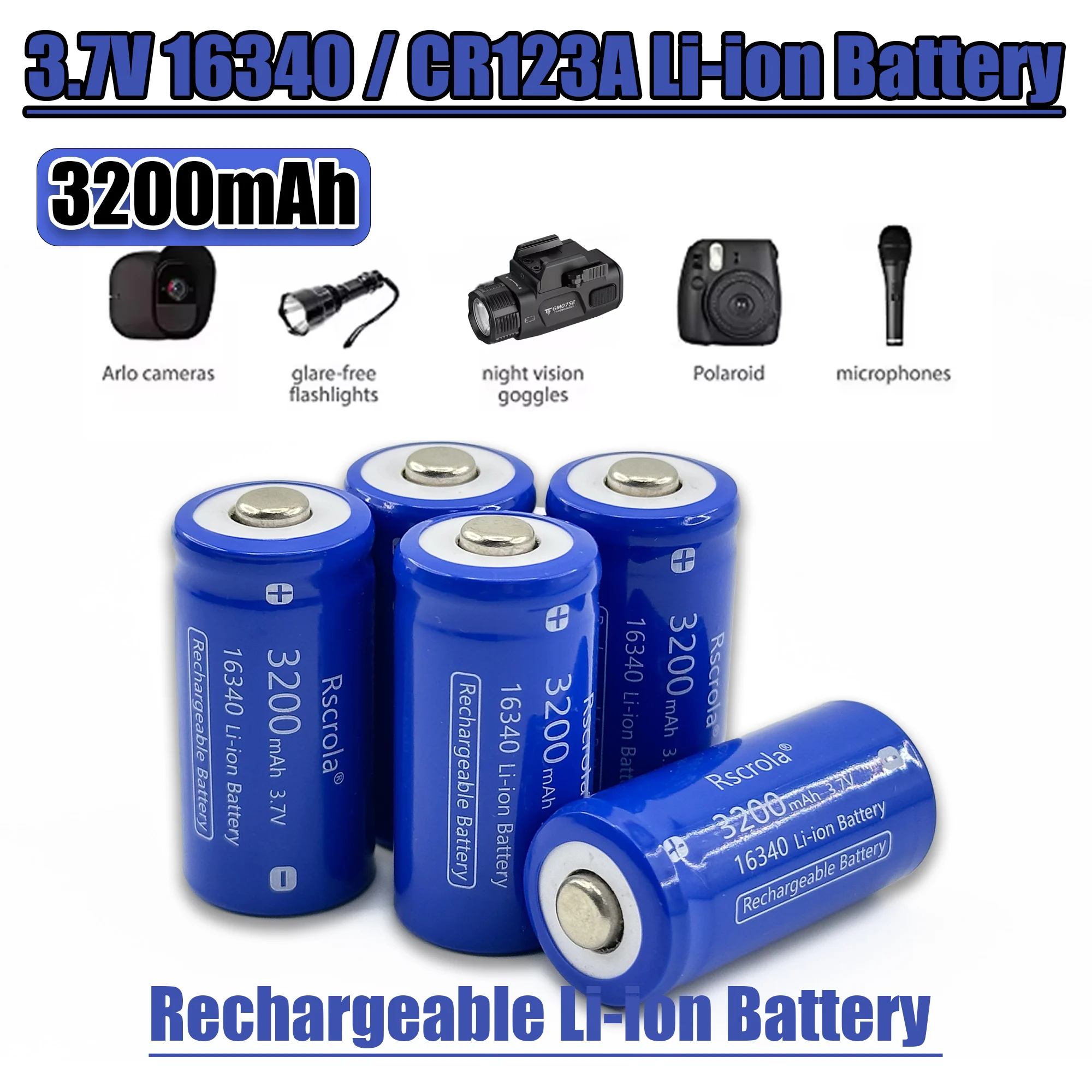 For 16340 CR123A Battery 3.7V 3200mAh 16340 CR123A Li-ion Rechargeable Batteries and For LED Flashlight Laser Pen