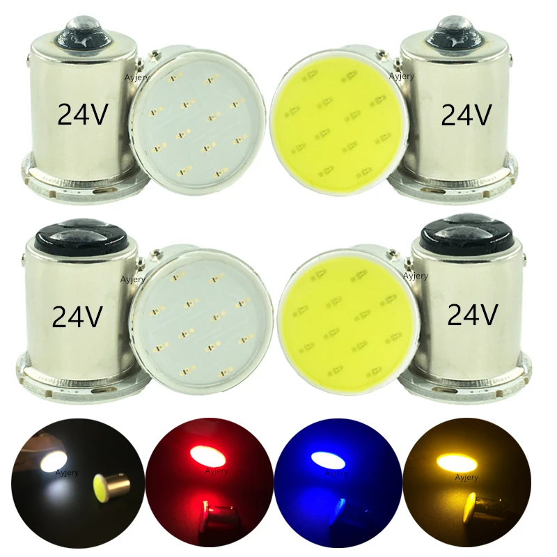 

4 шт., Автомобильные светодиодные лампы 24 В постоянного тока 1156 BA15S P21W COB 12 SMD 1157 Bay15d P21/5 Вт