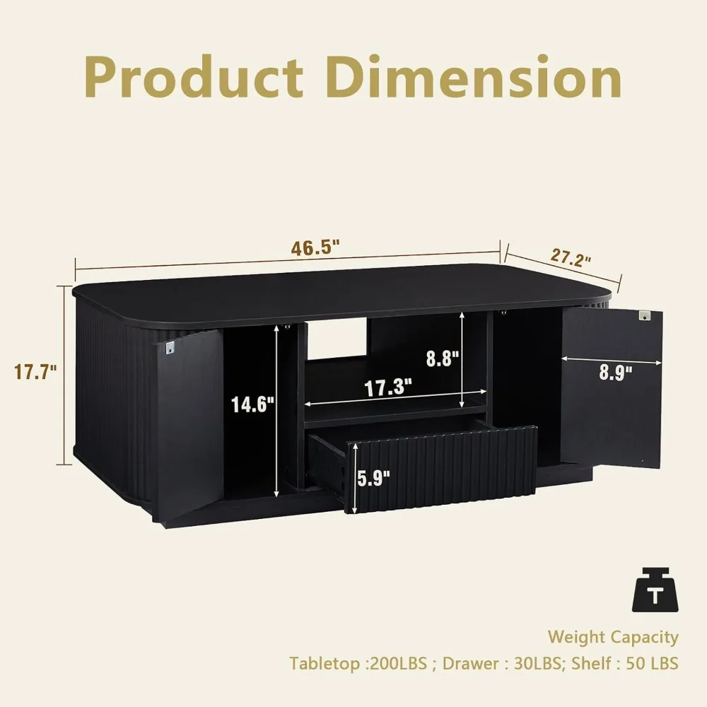 طاولة قهوة بيضاوية حديثة مع مساحة تخزين لغرفة المعيشة - تصميم مخدد، درجين، رف مفتوح ومقصصورتين #2