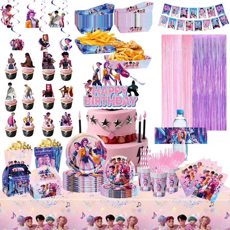 شيطان الصيادين Kpop زينة عيد الميلاد أدوات المائدة مفرش المائدة لوحات هنتركس Kpop كعكة توبر الحلوى الفشار الثور القرن صندوق الستار #1