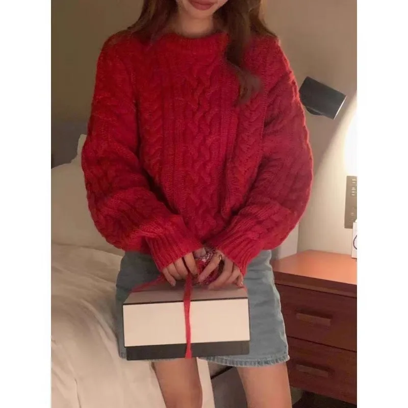 

Высококачественный утолщенный вязаный свитер из чистого кашемира с круглым вырезом, женский осенне-зимний свободный свитер, шерстяной базовый слой