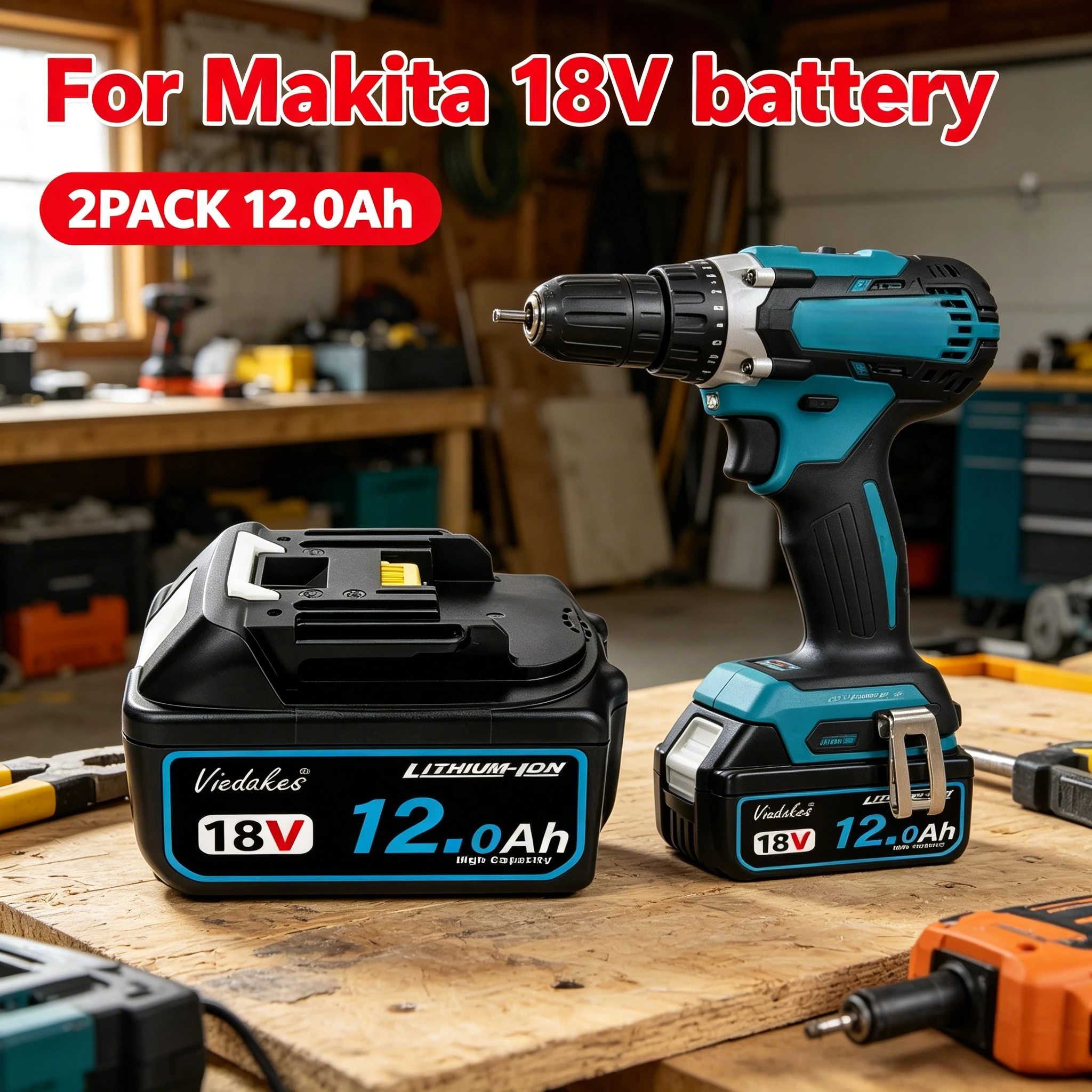 New 18V 12.0Ah Rechargeable Battery, for Makita Drill DGA404 DTW700 DHR202 DJV182 DDF487 Power Tool Battery, for Makita Battery