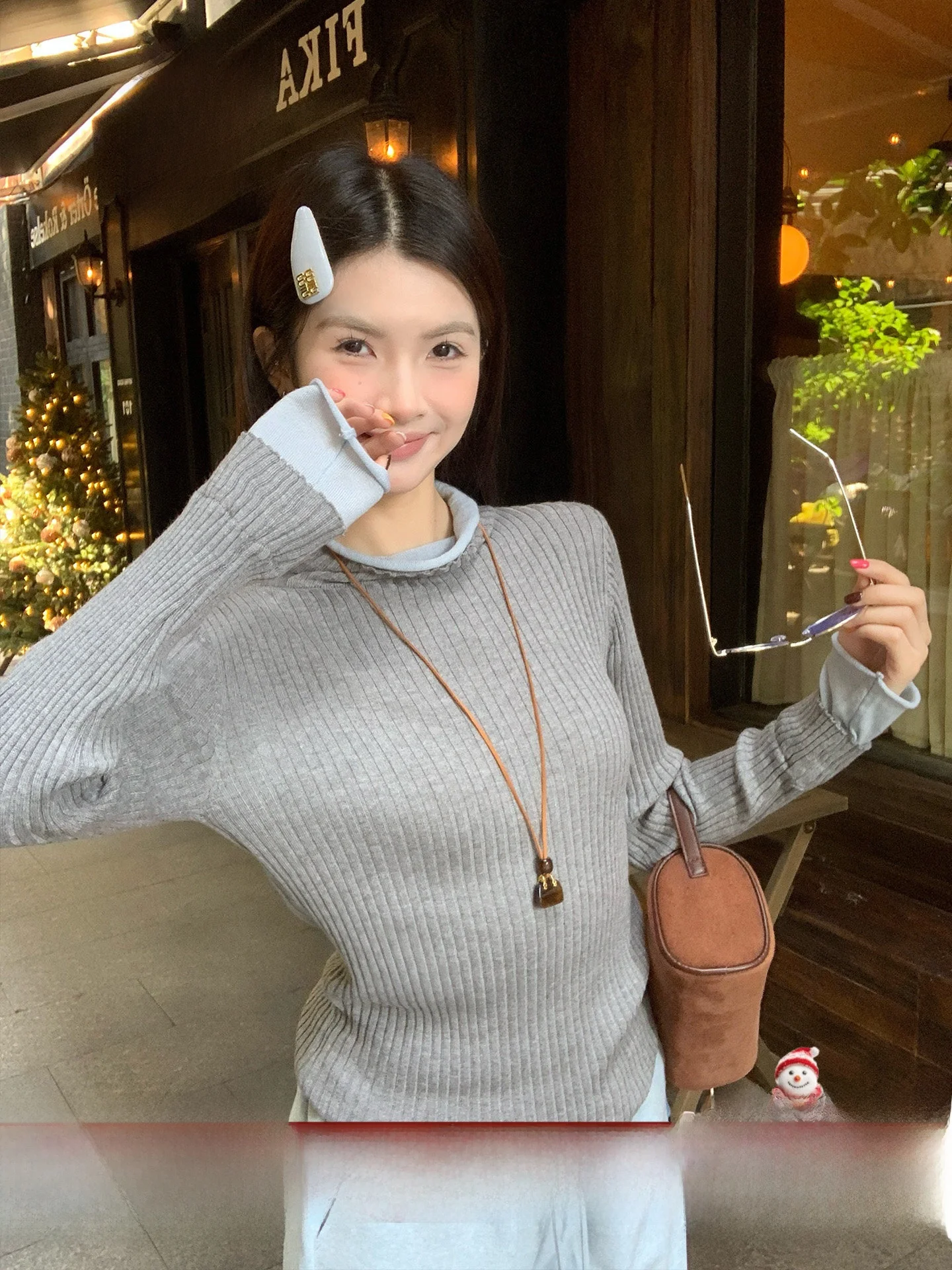 

Korean Sle Women's Knitted Sweater Inner Wear Fake Two-Piece Spring Faion Base irt Soft Long Sve round Ne Warmth