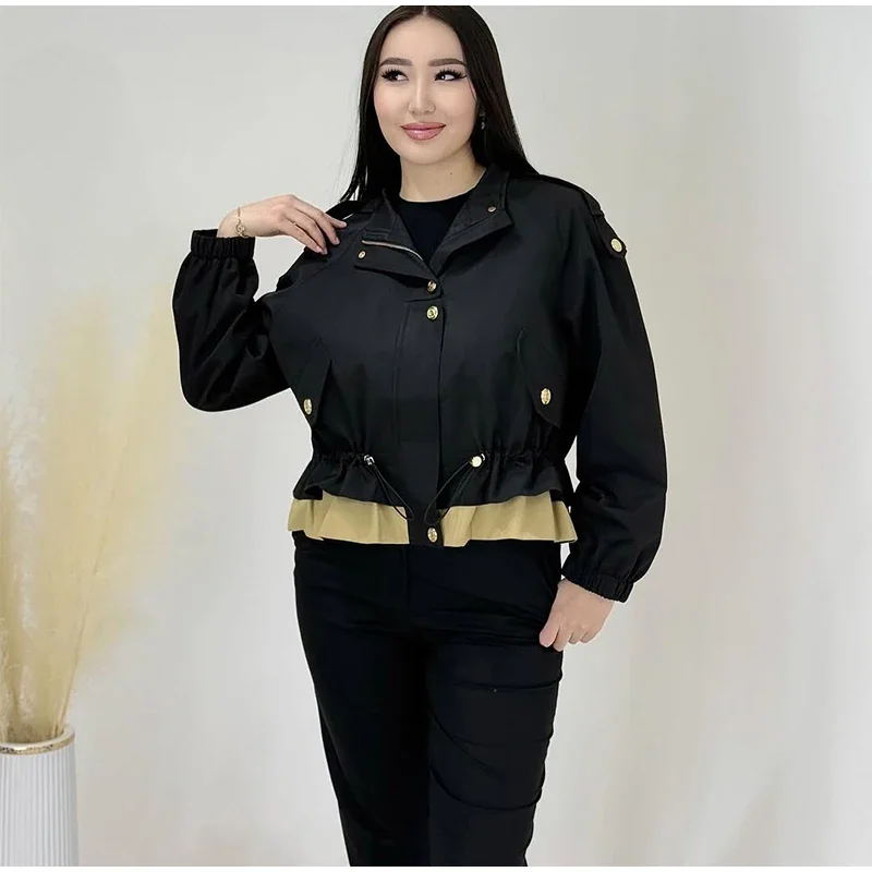 Damen-Oversize-Mäntel mit Kordelzug in der Taille, Stehkragen, Epauletten, Langen Ärmeln, Knopfleiste, Lose Jacken, Schicke Neue Oberbekleidung für Damen – Detail 17