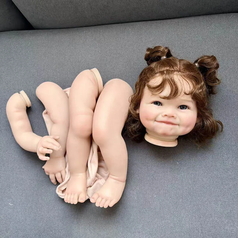 60cm 24inch Raya Lifelike Unfinished Reborn Doll kit painted Doll kit Doll parts with Curly Brown hair