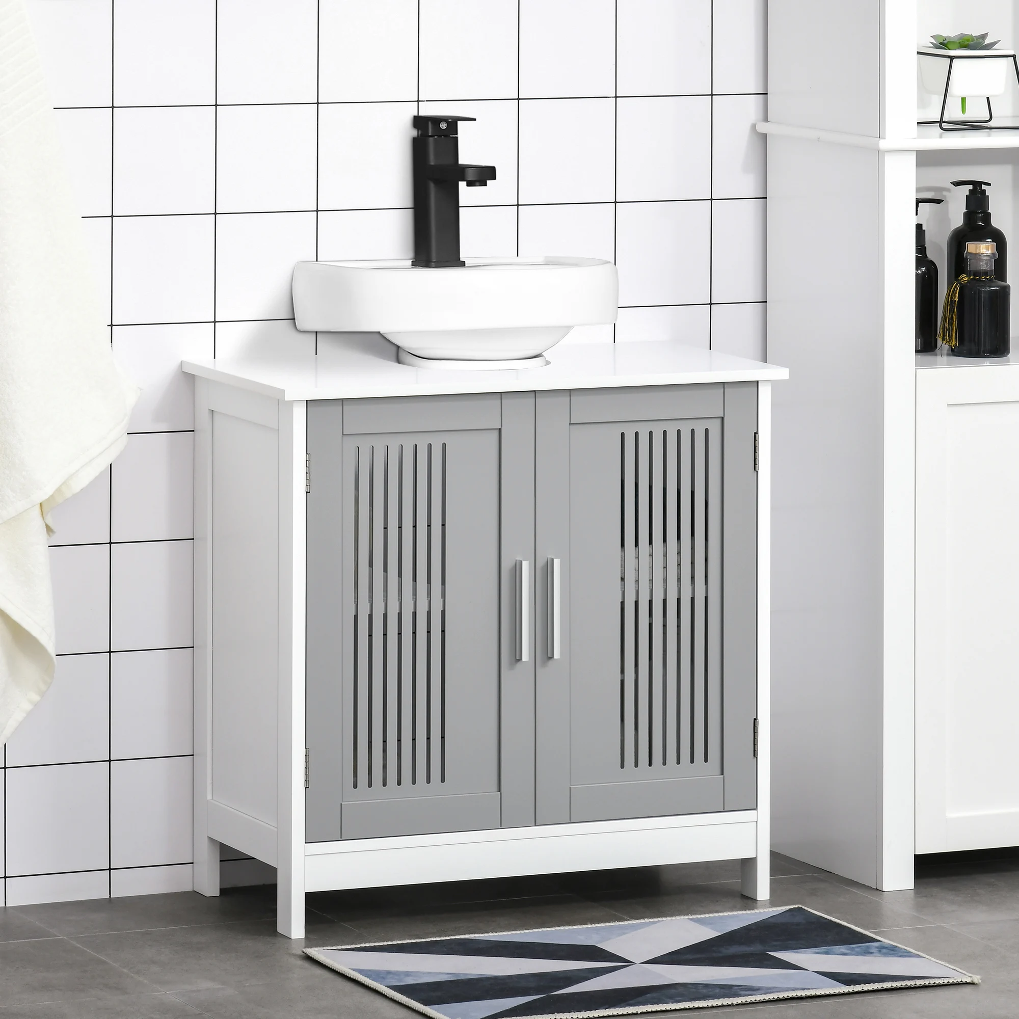 Under Sink Pedestal Storage Bathroom Cabinet, Grey White