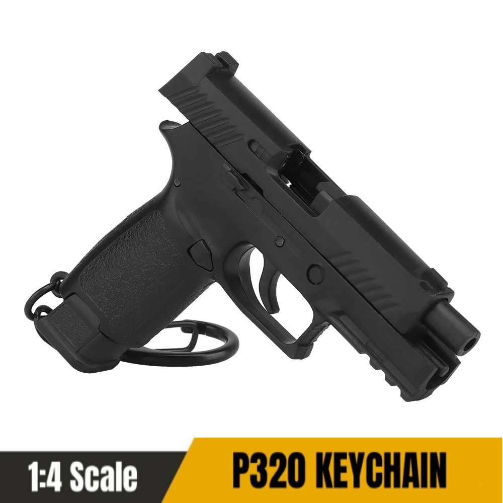 Llavero con forma de pistola en miniatura, Mini llavero de pistola de P320-Black 1:4, adorno colgante, regalo para fanáticos del ejército, colección de modelos